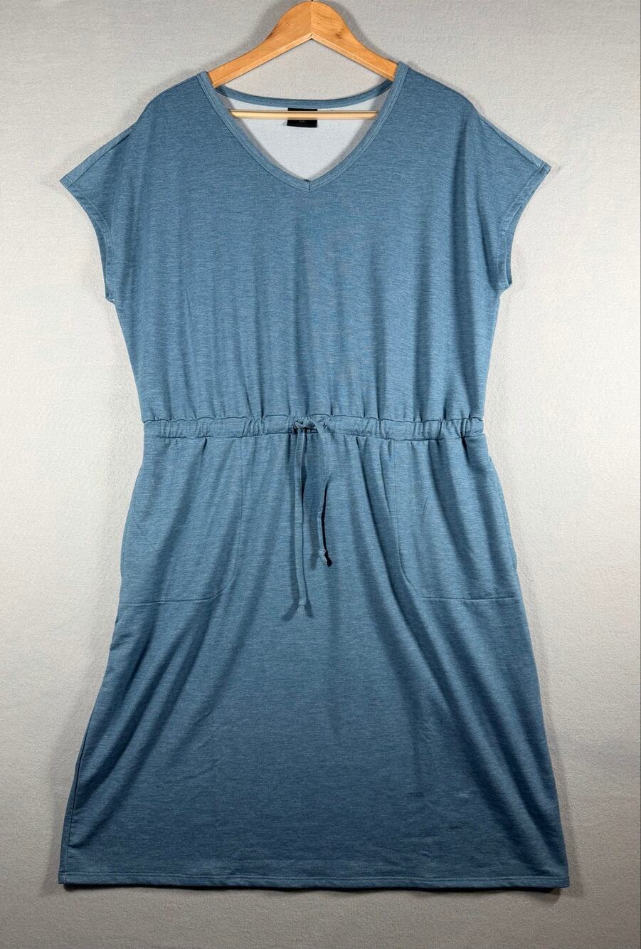 32 Degrees Cool Womens Large Blue V Neck Drawstring Waist T Shirt Dress